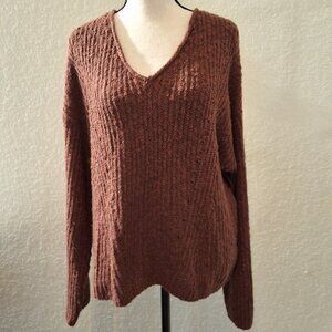 A.n.a Womens Sz L Barvarian Brown Long Sleeve V-Neck Pullover Sweater Wintercore